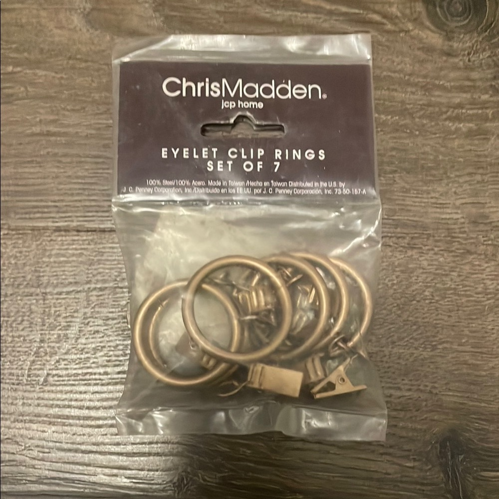 Chris Madden JCP Home Eyelet Clip Rings Set of 7, Satin Gold